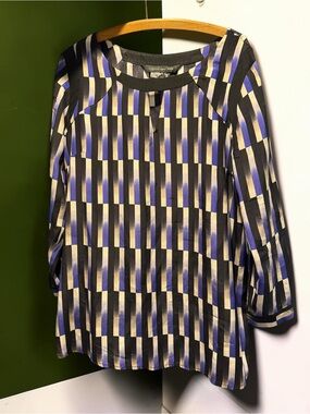 Liquid New York A Pea in the Pod Maternity 100% Silk Blouse Blue Black M